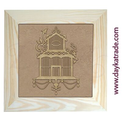 0446013 PICTURE WITH JUTE FRAME AND CARDBOARD CAGE