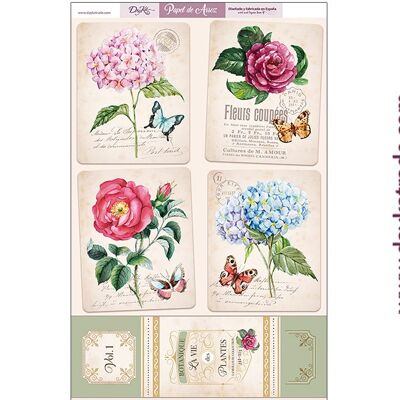 ARR-03 PAPEL ARROZ FLORES Y MARIPOSAS ETIQUETA VERDE