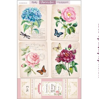 ARR-04 RICE PAPER FLOWERS AND BUTTERFLIES PINK LABEL