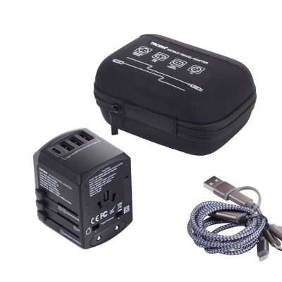 Travel adapter set | worldwide universal adapter | incl.3 in 1 charging cable and storage box | TROIKA WORLD TRAVEL ADAPTER