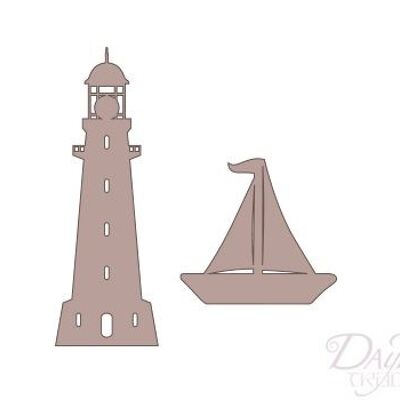 CART-316P PHARE ET SILHOUETTES DE NAVIRE