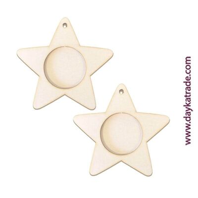 Dayka-1014 SET 2 WOODEN STARS WITH CIRCLE FOR PHOTOS