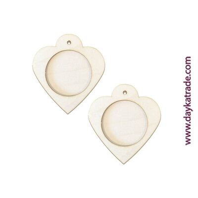 Dayka-1015 SET 2 WOODEN HEARTS WITH CIRCLE FOR PHOTOS