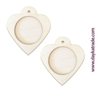 Dayka-1016 SET 2 COEURS EN BOIS AVEC CERCLE POUR PHOTOS