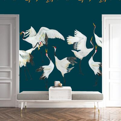 Wallpaper Japanese crane dance blue