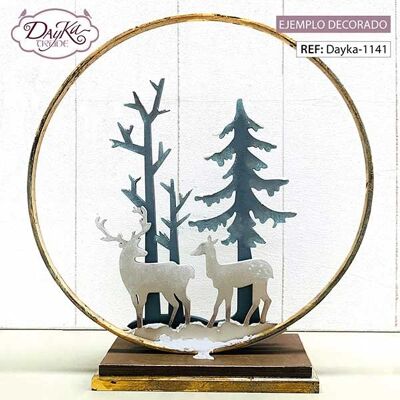 Dayka-1141 WOODEN HOOP WITH DEER AND TREES