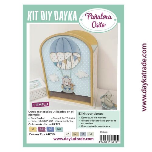 Dayka-961 - PAÑALERA DE MADERA CON OSO Y GLOBO