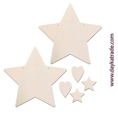 Dayka-975 SET 2 WOODEN STARS WITH HEARTS