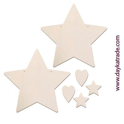 Dayka-975 SET 2 ESTRELLAS DE MADERA CON CORAZONES