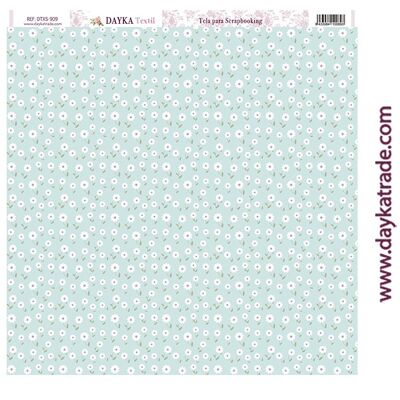 DTXS-909 – Scrapbooking-Stoff mit Gänseblümchen auf aquamarinfarbenem Hintergrund