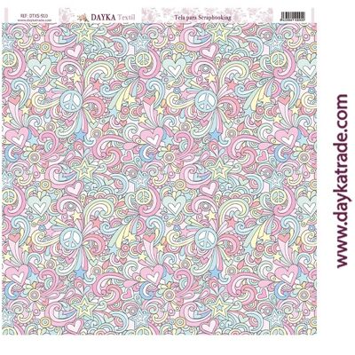 DTXS-910 - Scrapbooking Fabric - Hearts, peace symbols and stars.