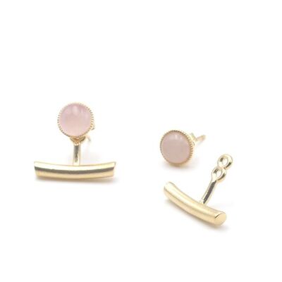 Boucles d'oreilles en pierre naturelle de quartz rose - Ariane pendants barres