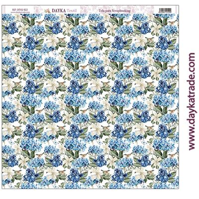 DTXS-922 - Scrapbooking Fabric - Blue hydrangeas and birds