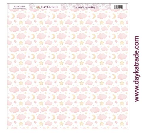 DTXS-924 - Tela para Scrapbooking - Fondo nubes rosas y estrellas