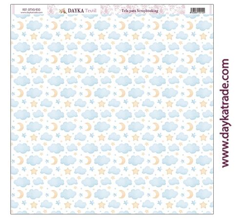 DTXS-930 - Tela para Scrapbooking - Nubes azules con estrellas y lunas