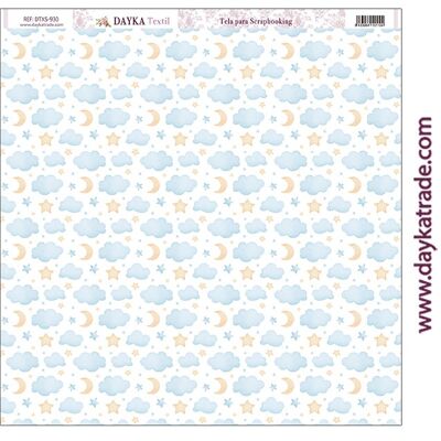 DTXS-930 - Scrapbooking fabric - Blue clouds with stars and moons