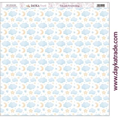 DTXS-930 - Tessuto per scrapbooking - Nuvole blu con stelle e lune