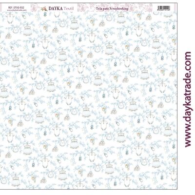 DTXS-932 - Scrapbooking fabric - Branches with baby clothes, shoes, feeding bottles