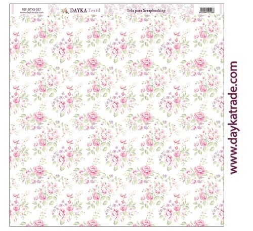 DTXS-937 - Tela para Scrapbooking - Fondo flores rosas y hojas verdes