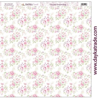 DTXS-937 - Tessuto per scrapbooking - Sfondo fiori rosa e foglie verdi