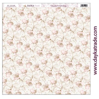 DTXS-989 - Tessuto per scrapbooking - Sfondo fiori rosa, beige e marroni