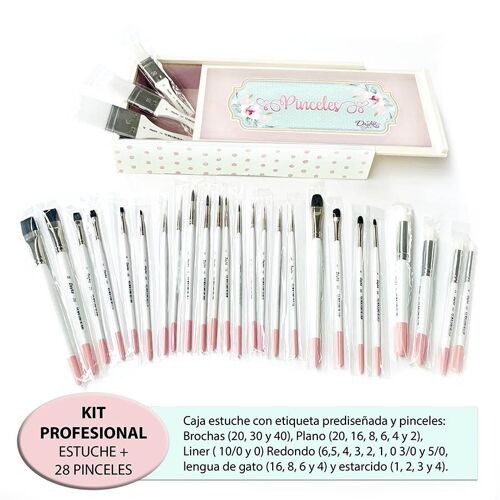 KP-09 KIT DE PINCELES PROFESIONAL - Estuche + prediseñado + 28 pinceles