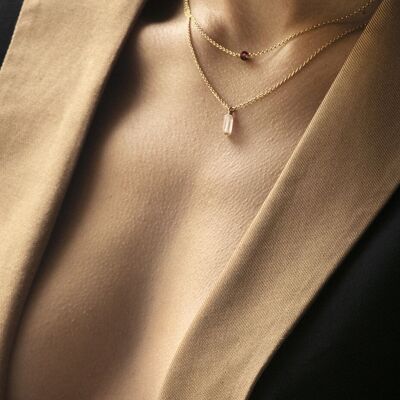 Natural rose quartz stone necklace - Mini Mémoire (Best Seller)