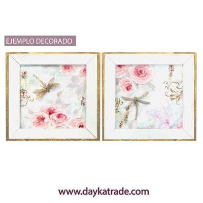 PRE-073 SET DE 2 CUADROS CON TELA PREDISEÑADA DE FLORES Y LIBÉLULAS