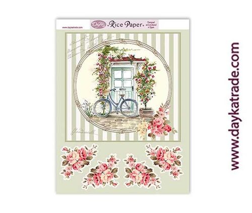 RICE104 PAPEL ARROZ BICI Y FLORES