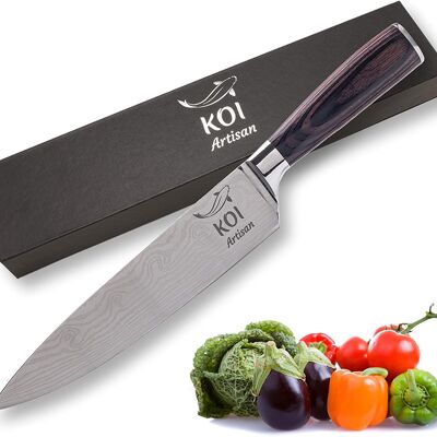 Coltelli da chef professionali KOI ARTISAN - Lama affilata da 8 pollici - I migliori coltelli da cucina - Coltelli giapponesi Acciaio inossidabile ad alto tenore di carbonio - Coltello da chef Modello elegante