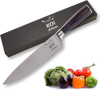Couteaux de chef professionnels KOI ARTISAN - Lame tranchante comme un rasoir de 8 pouces - Meilleurs couteaux de cuisine - Couteaux japonais en acier inoxydable à haute teneur en carbone - Modèle élégant de couteau de chef 1