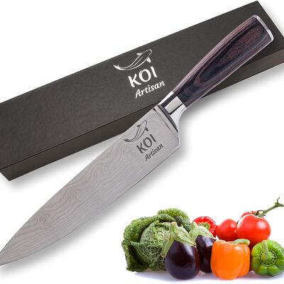 KOI ARTISAN Professional Chef Knifes - Navaja afilada de 8 pulgadas - Los mejores cuchillos de cocina - Cuchillos japoneses Acero inoxidable con alto contenido de carbono - Patrón elegante de cuchillo de chef
