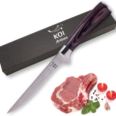 KOI ARTISAN Chefs Boning Knife - Deboning Fish and Meat 6 Inches Blade - Stylish Damascus Pattern - Professional Kitchen Knife - Japanese High Carbon Stainless Steel - Stain & Corrosion Resistant