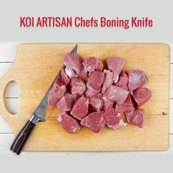 Couteau à désosser KOI ARTISAN - Lame de désossage du poisson et de la viande 6 pouces - Motif Damas élégant - Couteau de cuisine professionnel - Acier inoxydable japonais à haute teneur en carbone - Résistant aux taches et à la corrosion 6