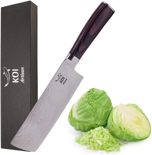 KOI ARTISAN Kitchen Knife – Fruit and Vegetable Chopper Chef Knife 7 Inch - Traditional Japanese Chefs Knife- High Carbon Stainless Steel - Professional Chef Knifes