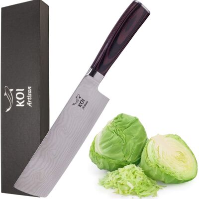 Couteau de cuisine KOI ARTISAN - Couteau de chef hachoir à fruits et légumes 7 pouces - Couteau de chef japonais traditionnel - Acier inoxydable à haute teneur en carbone - Couteaux de chef professionnels