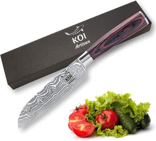 KOI ARTISAN Santoku Chef Knifes - 5 Inch Razor Sharp Blade Santoku Knife, Japanese Kitchen Knives High Carbon Stainless Steel Chef Knife – Stain and Corrosion Resistant