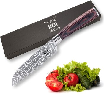 KOI ARTISAN Couteaux de chef Santoku - Couteau Santoku à lame tranchante de rasoir de 5 pouces, Couteaux de cuisine japonais Couteau de chef en acier inoxydable à haute teneur en carbone - Résistant aux taches et à la corrosion 1