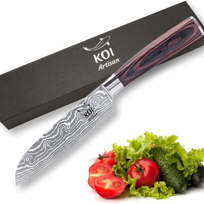 KOI ARTISAN Couteaux de chef Santoku - Couteau Santoku à lame tranchante de rasoir de 5 pouces, Couteaux de cuisine japonais Couteau de chef en acier inoxydable à haute teneur en carbone - Résistant aux taches et à la corrosion
