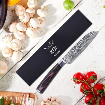KOI ARTISAN Couteaux de chef Santoku - Couteau Santoku à lame tranchante de rasoir de 5 pouces, Couteaux de cuisine japonais Couteau de chef en acier inoxydable à haute teneur en carbone - Résistant aux taches et à la corrosion 2