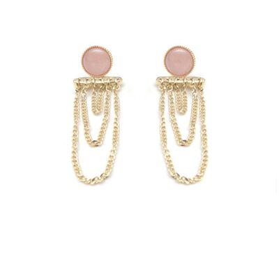 Boucles d'oreilles Ariane pendants chaines - Quartz Rose