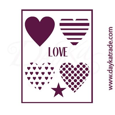 T-3293 Stencil A4 Dayka Hearts + Love + star