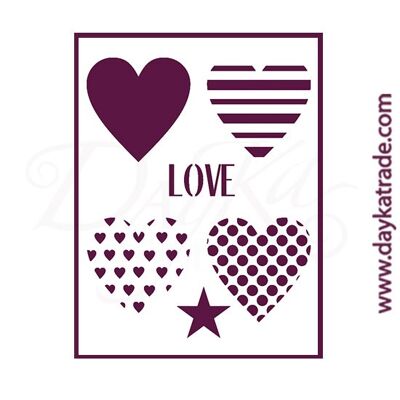 T-3293 Stencil A4 Dayka Corazones + Love + estrella