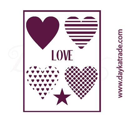 T-33110 Stencil A3 Dayka "HEARTS + LOVE + STAR"