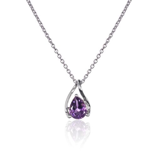 925 Sterling Silver Amethyst Gemstone Pendant Necklace