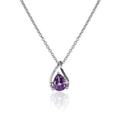 925 Sterling Silver Amethyst Gemstone Pendant Necklace