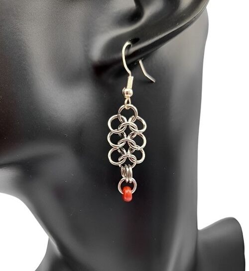 European Dangle Earrings with Red Ceramic Bead