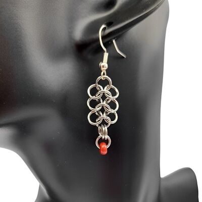 Boucles d'oreilles pendantes européennes avec perle en céramique rouge