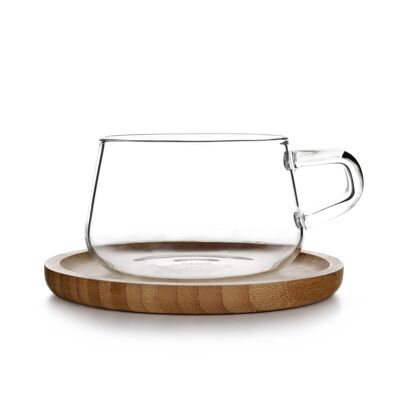 Classic Office Cup 0,25L clear, incl bamboo saucer
