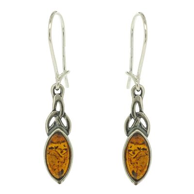 Classic Amber Celtic Marquise Drop Earrings with and Presentation Box